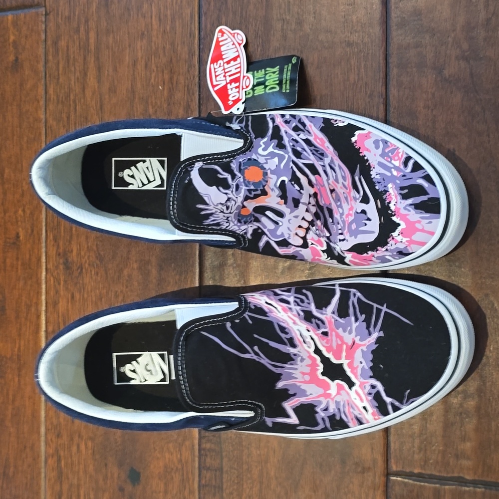 Vans Classic Slip On Zap Dress Blues Black Sz US 13 Men VN000XG88NK Glow In Dark